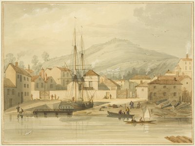 Limekiln Dock, Hotwell Road, med briggen "Eolus" och Brandon Hill bakom av Thomas Leeson the Elder Rowbotham