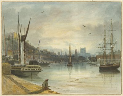 Tittar uppför den flytande hamnen mot katedralen, från ingången till Old Floating Dock av Thomas Leeson the Elder Rowbotham