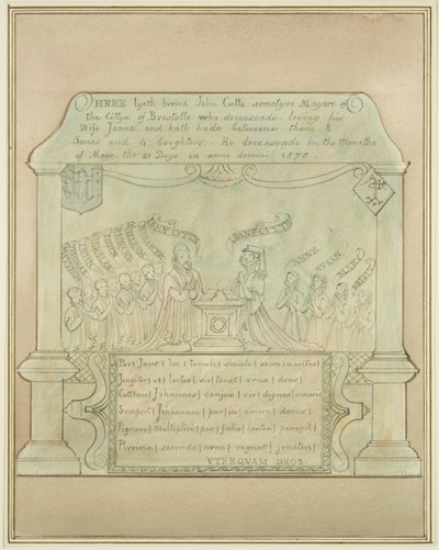 Väggtavla av John Cutte i Burnett Church av Thomas Leeson the Elder Rowbotham