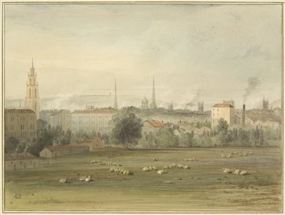 Nära Stokes Croft med utsikt över Bristols skyline (platsen för Sadler och Clayfields ballonguppstigning 1810) av Thomas Leeson the Elder Rowbotham