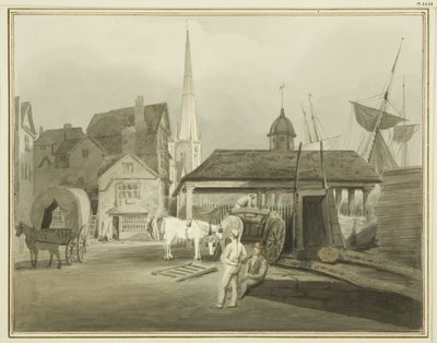 North-East End of King Street, som visar Welsh Market 1802 (akvarell på papper) av Thomas Leeson the Elder Rowbotham
