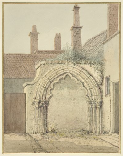 Old Gateway to Prebendal House från Cloisters of Bristol Cathedral (akvarell på papper) av Thomas Leeson the Elder Rowbotham