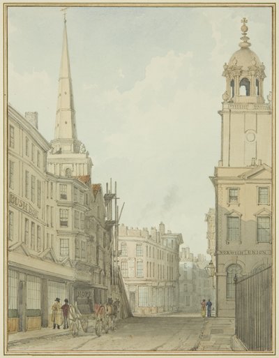 En del av Corn Street och Wine Street (akvarell på papper) av Thomas Leeson the Elder Rowbotham