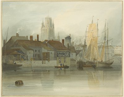 Redcliffe Tower och tillbaka från Ferry Slip, Queen Square, 1826 av Thomas Leeson the Elder Rowbotham