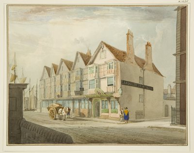 Södra sidan av King Street med Llandoger Trow av Thomas Leeson the Elder Rowbotham