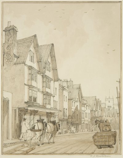 Temple Street, ser norrut (penna och akvarell på papper) av Thomas Leeson the Elder Rowbotham