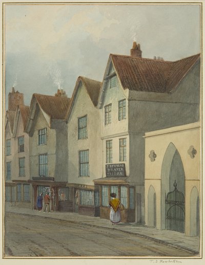 Temple Street som visar Gateway to Temple Church (akvarell på papper) av Thomas Leeson the Elder Rowbotham