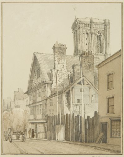Temple Street, som visar Tower of Temple Church (akvarell på papper) av Thomas Leeson the Elder Rowbotham