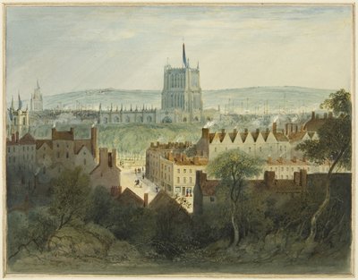 The Cathedral, College Green och College Street (akvarell på papper) av Thomas Leeson the Elder Rowbotham