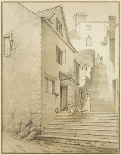 Stegen som förbinder Griffin Lane och Church Lane (akvarell på papper) av Thomas Leeson the Elder Rowbotham