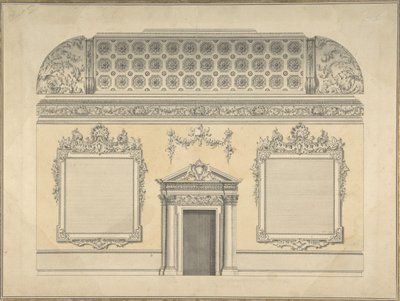 Design för sektion av ett rokokorum, med ett tak och dekorerade korintiska..., ca.1750. av Thomas Lightoler.