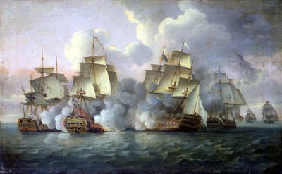 HMS "Mediator" i strid med franska och amerikanska fartyg av Thomas Luny