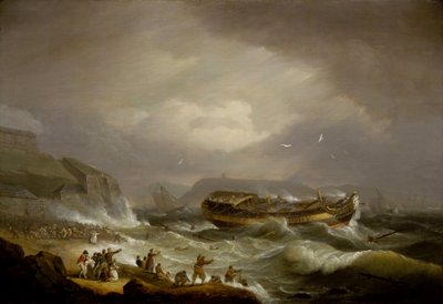 Förlisningen av Ostindiska kompaniets handelsfartyg "Dutton" utanför Plymouth i England den 26 januari av Thomas Luny