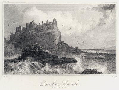 Dunluce Castle, från nordöstra (gravyr) av Thomas Mann (after) Baynes