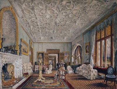 Salongen i gotisk stil, ca 1850 (akvarell) av Thomas Mann Baynes