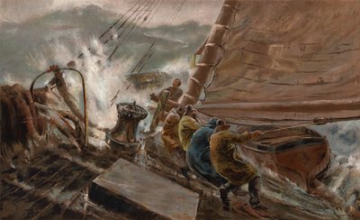 Ett ögonblick av fara (chromolitho) av Thomas Marie Madawaska (after) Hemy