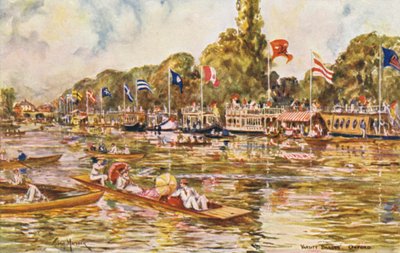 Floden Themsen: Varsity-pråmar, Oxford (färglitografi) av Thomas Maybank