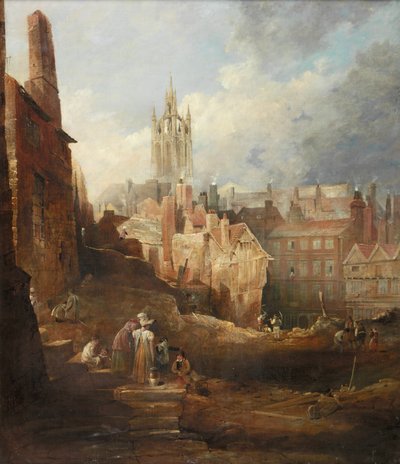 Utgrävningar för High Level Bridge, Newcastle upon Tyne, c.1846 av Thomas Miles Richardson