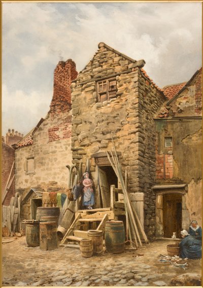 Old Sparrow Hall, Cullercoats (kroppsfärg, penna och wc på papper) av Thomas Miles Richardson