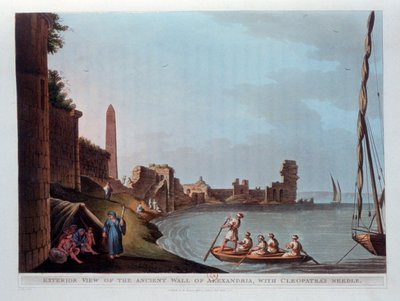 Exteriör vy av den antika muren i Alexandria, med Cleopatras nål, 1802. av Thomas Milton