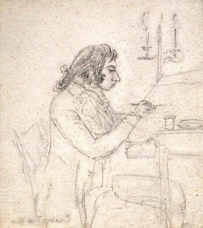 J. M. W. Turner vid ett ritbord; Verso: Mrs. Monro Asleep (penna på benvitt papper) av Thomas Monro