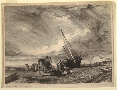 Strandad fiskebåt av Thomas Moran