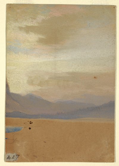 Teckning, Amerikanska slätter med bergskedja i fjärran, före 1872 av Thomas Moran