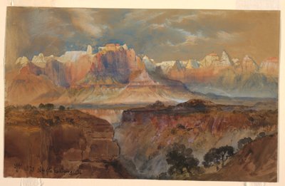 Teckning, klipporna vid Rio Virgin, södra Utah, 1873 av Thomas Moran