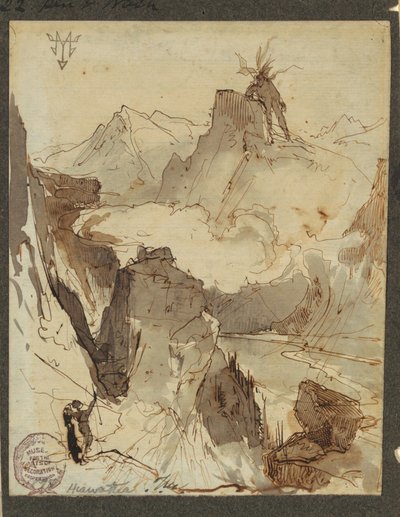 Teckning, Hiawatha ser Mudjekeewis, 1870-75 av Thomas Moran