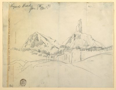 Ritning, ödlahuvud, Colorado av Thomas Moran