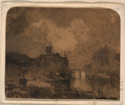 Teckning, Flodscen, Grand Canyon, Colorado, 1870 av Thomas Moran