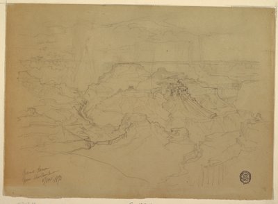 Teckning, Grand Canyon i regn, 1873 av Thomas Moran