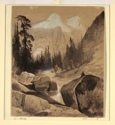 Teckning, Norra kupolen, Yosemite, Kalifornien, 1872 av Thomas Moran