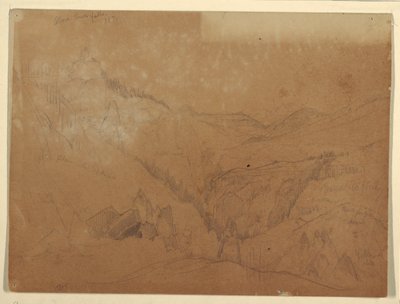 Teckning, Yellowstone, ovanför Tower Falls, 1871 av Thomas Moran