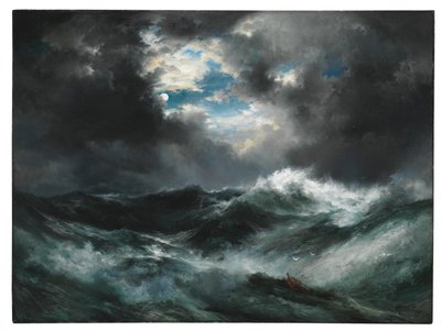 Månbelyst skeppsvrak till sjöss av Thomas Moran
