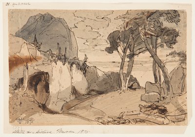 Väg i ett bergslandskap av Thomas Moran
