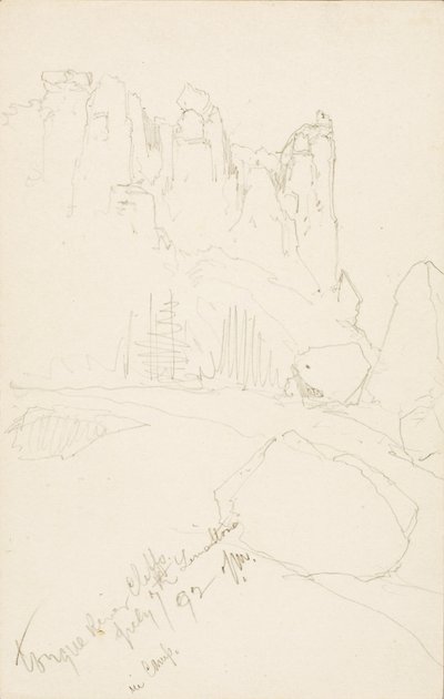 Tongue River Cliffs (i lägret) av Thomas Moran
