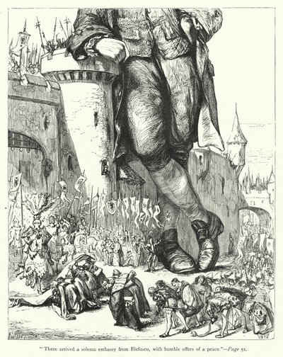 Illustration för Gullivers resor av Jonathan Swift (gravyr) av Thomas Morten