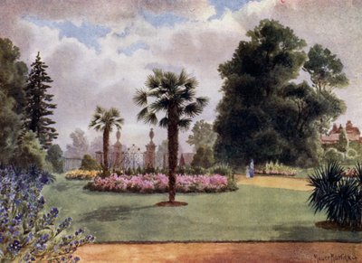 Kew Gardens: The Palm Trees and Main Gate (färg litho) av Thomas Mower Martin
