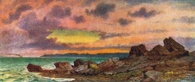 Stormig solnedgång, kusten nära St John, New Brunswick (färglitografi) av Thomas Mower Martin
