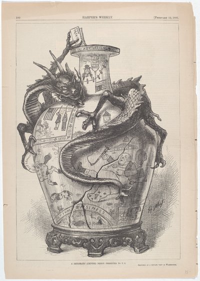 En diplomatisk (kinesisk) design presenterad för U.S.A. av Thomas Nast