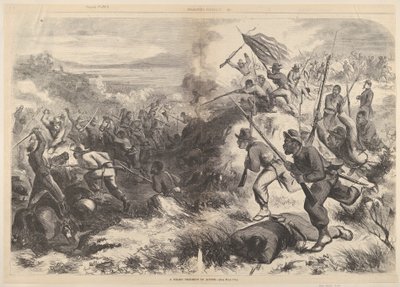 Ett svart regemente i aktion från Harpers Weekly, 14 mars 1863. av Thomas Nast
