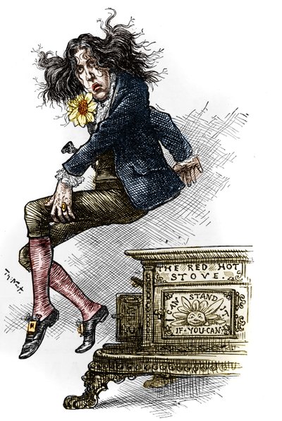Tecknad film av Oscar Wilde (1854-1900), klädd i dandy, gjord under hans resa till USA 1882. Teckning av Thomas Nast (1840-1902) i "" Harper