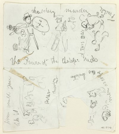 Blad med skisser: De katolska prästernas makt (recto); Blad med skisser (verso) av Thomas Nast
