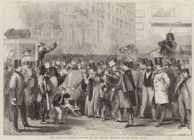 Folkmassan i Baltimore väntar på Lincoln. av Thomas Nast