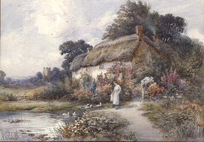 Halmtäckt stuga, Ringwood, Hampshire (akvarell) av Thomas Noelsmith