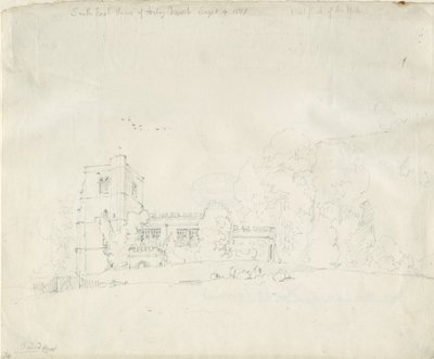 Arley Church: blyertsteckning, 4 september 1837 av Thomas Peploe Wood