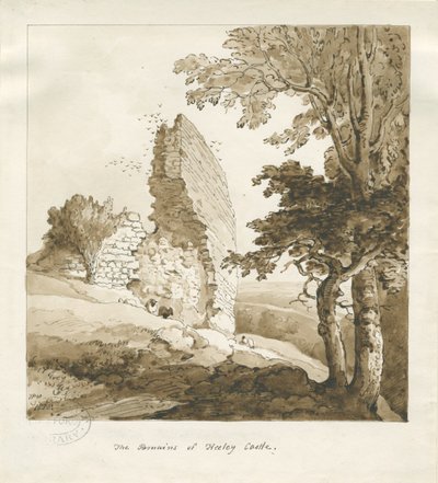 Audley - Heeley Castle: sepiateckning av Thomas Peploe Wood