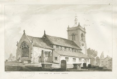 Betley Church: sepiateckning, 1838 av Thomas Peploe Wood