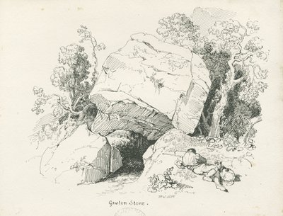 Biddulph - "Gawton Stone": ritning med penna och bläck, 1836 av Thomas Peploe Wood